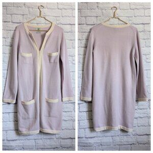 McCulley's Cashmere Cardigan Sweater Pastel Purple White Knit Duster Longline